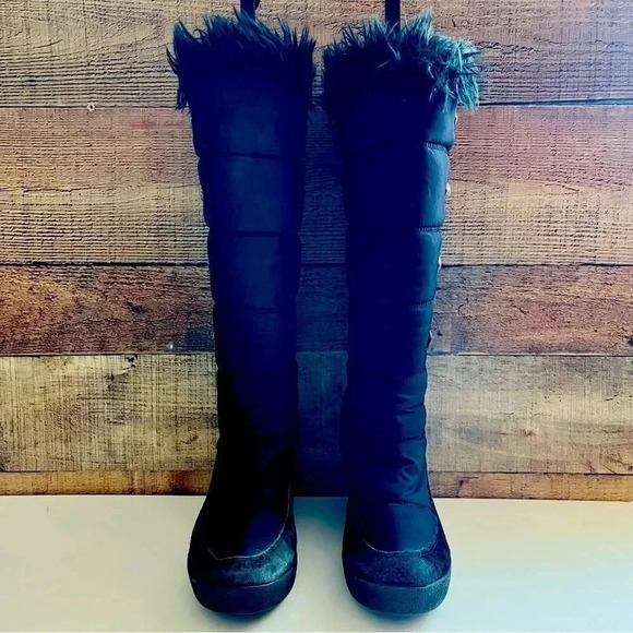 Juicy Couture Everest Quilted Nylon Suede FauxFur Knee High Tall Wedge Boots - Picture 4 of 13